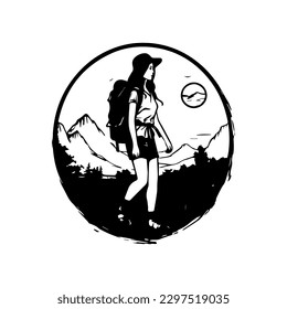 Golpee los senderos con nuestro atrevido diseño de logotipo de senderismo. Esta dinámica ilustración es perfecta para marcas al aire libre y relacionadas con la naturaleza.