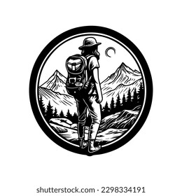 Golpee los senderos con nuestro atrevido diseño de logotipo de senderismo. Esta dinámica ilustración es perfecta para marcas al aire libre y relacionadas con la naturaleza.