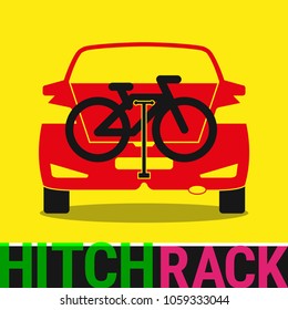 Hitch Bike Rack. Bicycle Rack Silhouette Illustration. Bike at the Rear of a Car. Rear Car Bike Rack. Bicycle Transportation Scheme. Vector Illustration.
