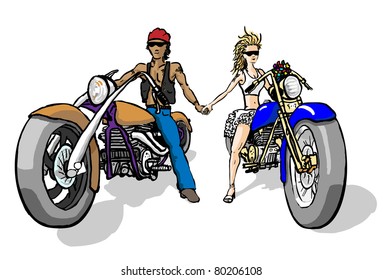 Hitched Bikers - getting ready to ride off into their honeymoon