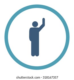 Hitchhike vector icon. This rounded flat symbol is drawn with cyan and blue colors on a white background.