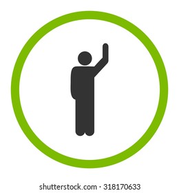 Hitchhike vector icon. This rounded flat symbol is drawn with eco green and gray colors on a white background.