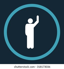 Hitchhike vector icon. This rounded flat symbol is drawn with blue and white colors on a dark blue background.