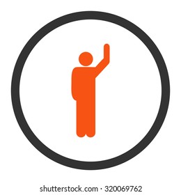 Hitchhike vector icon. This rounded flat symbol is drawn with orange and gray colors on a white background.