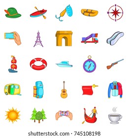 Hitchhiking icons set. Cartoon set of 25 hitchhiking vector icons for web isolated on white background
