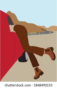 hitchhiking print with woman, travel print for tee, background and all texture