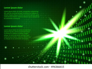 Hi-tech abstract background 3d effect. Flare glowing flash light effect. Internet concept, binary code.