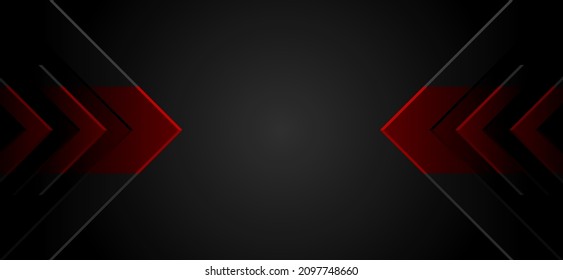 Hi-tech abstract background. Black gradient arrowhead pattern red stripes. Design elements for banner, template, card, cover, poster, backdrop, wall. Vector illustration.