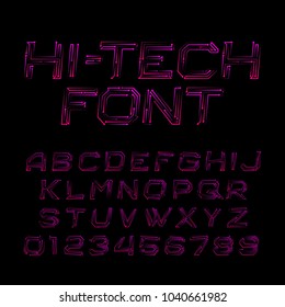 Hi-Tech alphabet font. Circuit effect letters and numbers. Stock vector typeface for your design.