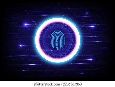 Hi-tech background glowing circle There is a security fingerprint scanner. In the center there is an electronic illuminated circuit line with elements. gradient background