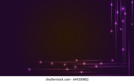 Hi-Tech background with glowing string. Luminous intersecting lines with shining dots. Abstract striped background with light effects. Template for flyers, cover, presentation or poster.