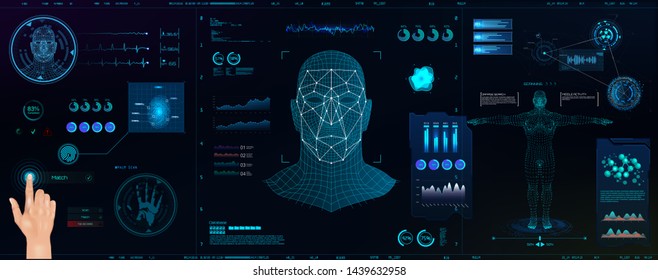 Hi-tech Biometric Identification and recognition system of person. Full scan and person authentication(Fingerprints, Palm, Voice, Face and body with temperature indicators and BPM heart).  Ai scan