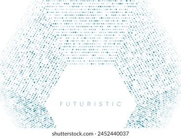 Hi-tech blue white abstract background with hexagonal dotted lines. Vector futuristic digital art design