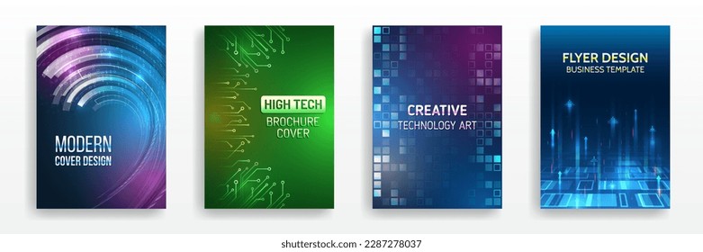 Hi-tech brochure flyer template. Abstract futuristic design concept. Technology background design, booklet, leaflet, annual report layout. Science cover design for business presentation.