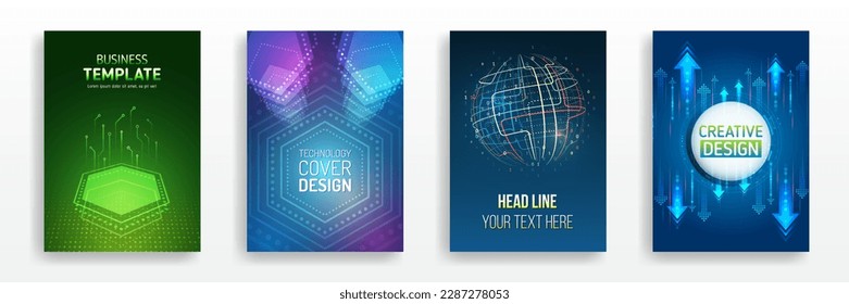 Hi-tech brochure flyer template. Abstract futuristic design concept. Technology background design, booklet, leaflet, annual report layout. Science cover design for business presentation.