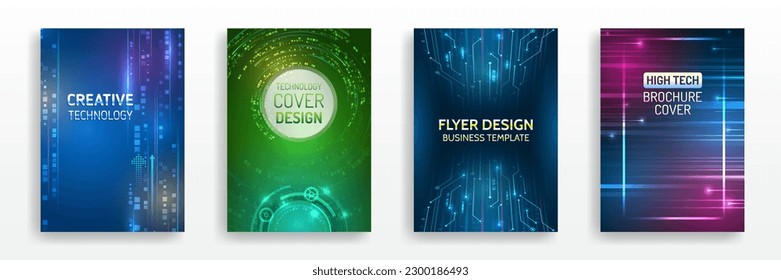 Hi-tech brochure flyer template. Technology background design, booklet, leaflet, annual report layout. Science cover design for business presentation.