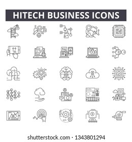 Hitech business line icons for web and mobile design. Editable stroke signs. Hitech business  outline concept illustrations