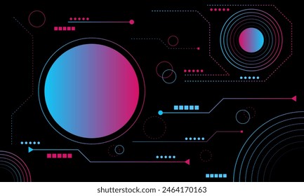 Círculo de alta tecnología Formas sobre un fondo abstracto negro.  Concepto de comunicación y conexión futurista. Ciberespacio e innovación digital, algoritmo informático.

