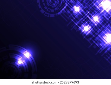Hi-tech circle shapes on a blue abstract background.  Futuristic communication and connection concept. Cyberspace, digital innovation, computer algorithm.


