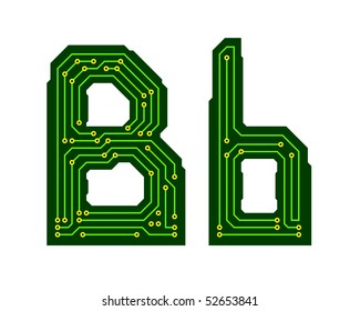 Hi-tech circuit board alphabet. Letter B