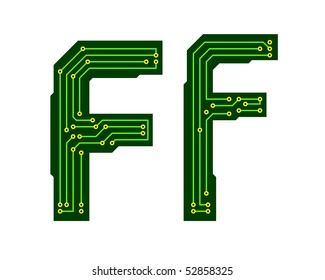 Hi-tech circuit board alphabet. Letter F
