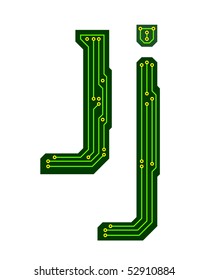 Hi-tech circuit board alphabet. Letter J