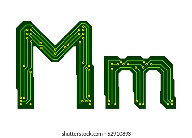 Hi-tech circuit board alphabet. Letter M