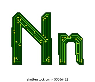 Hi-tech circuit board alphabet. Letter N