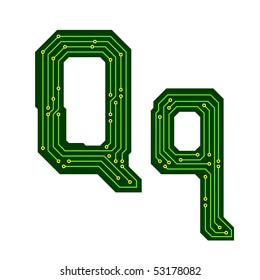Hi-tech circuit board alphabet. Letter Q