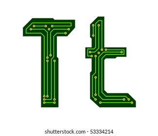 Hi-tech circuit board alphabet. Letter T