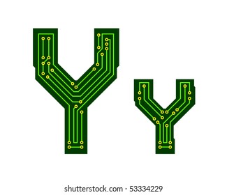 Hi-tech circuit board alphabet. Letter Y