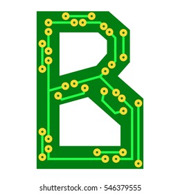 Hi-tech circuit board alphabet. Letter B