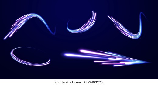 Hitech communication concept innovation background. Expressway, car headlight effect. Speed connection vector background. City road car light trails motion background.  Electric car and city concept. 