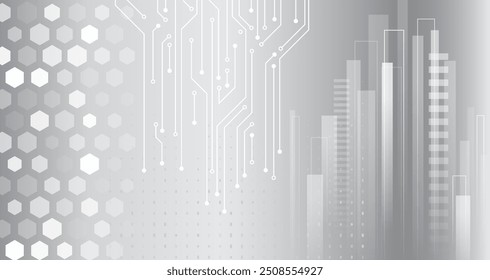 Hi-tech communication design. Electronic vector illustration. Abstract modern digital science technology futuristic circuit board. Cyber connection on the grey background. 