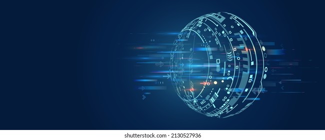 Hi-tech communication illustration on a blue background. 5G high-speed information transmission technology. The global wireless standard concept.