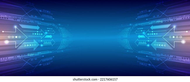 Hi-tech communication illustration on a blue background. 5G high-speed information transmission technology. The global wireless standard concept.