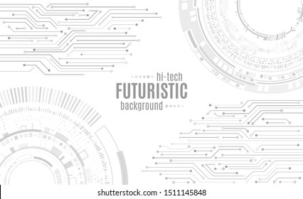 Hi-tech computer digital technology concept. Abstract technology communication vector illustration. Grey background with various technological elements.