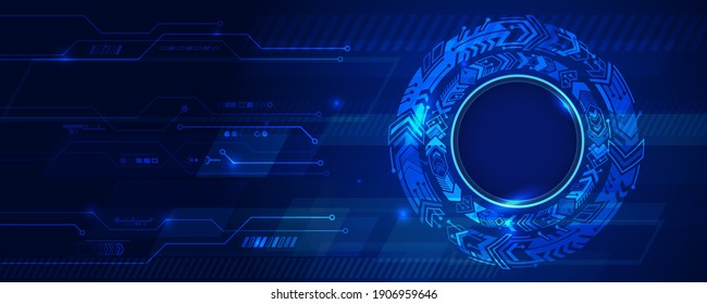 Hi-tech computer digital technology concept. Abstract technology communication vector illustration. Wide Blue background with various technological elements.