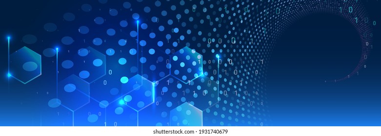 Hi-tech computer digital technology concept. Abstract technology communication vector illustration. Wide Blue background with various technological elements.