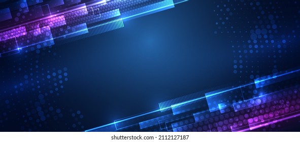 Hi-tech computer digital technology concept. Abstract technology communication vector illustration. Wide Blue background with various technological elements.