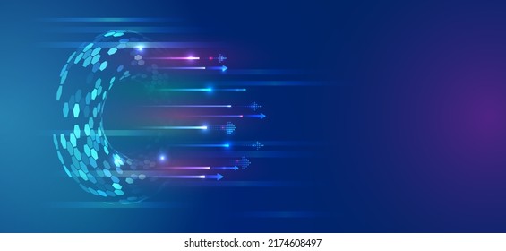 Hi-tech computer digital technology concept. Abstract background of hexagons and glowing lines.