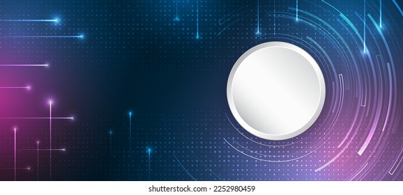 Hi-tech computer digital technology concept. Wide Blue background with various technological elements. Abstract circle technology communication, vector illustration. Futuristic design for presentation