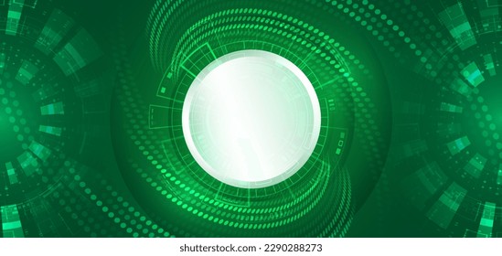 Hi-tech computer digital technology concept. Wide green background with various technological elements. Abstract circle technology communication, vector illustration futuristic design for presentation