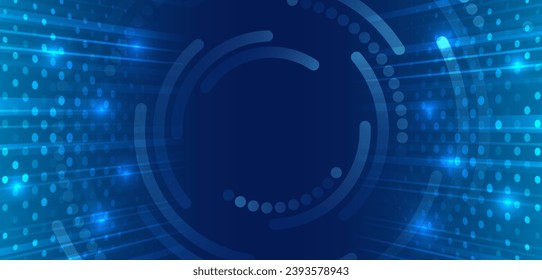 Hi-tech computer digital technology concept. Wide Blue background with various technological elements. Abstract circle technology communication, vector illustration. Futuristic design for presentation