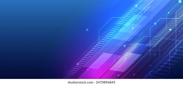 Hi-tech computer digital technology concept. Abstract technology communication vector illustration. Blue background with various technological elements. 