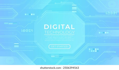 Hi-tech computer digital technology concept. Abstract futuristic electronic online banner in blue colors with Ai big data, lines dots connection. Background with technology light effect. landing page