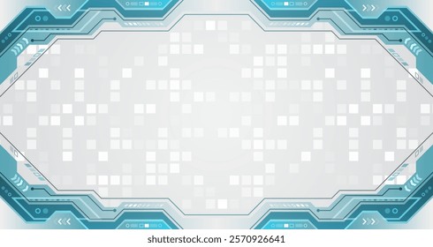 Hi-tech computer digital technology concept. Wide grey background with various technological elements. Abstract technology communication, vector illustration. Futuristic design for presentation.