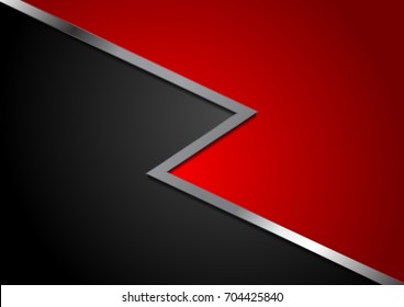 Hi-tech corporate abstract red and black background with metal silver stripe. Vector contrast design