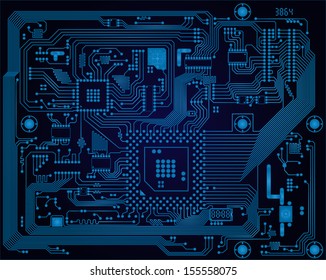 Hi-tech dark blue industrial electronic circuit board vector abstract background