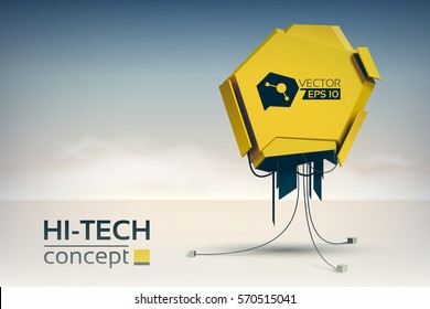 Hi-tech design concept with technologic machine in futuristic style on light background vector illustration